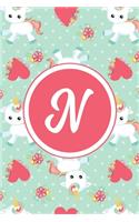 N: Monogrammed 2020 Weekly Planner For Women And Teen Girls - Cute Unicorn Hearts, January 2020 - December 2020 (6"x9")