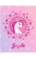 Jayde: Unicorn Large Blank Primary Handwriting Learn to Write Practice Paper for Girls - Pink Purple Magical Horse Personalized Letter J Initial Custom Fir