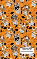 Multipurpose Notebook Composition Journal Diary: Sugar Skulls with Hearts and Flowers on Orange Background - 8.5 X 11 - Composition Book for School or Activities, Softcover, College Ruled, 150 Page
