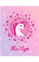 Kaitlyn: Unicorn Large Blank Primary Handwriting Learn to Write Practice Paper for Girls - Pink Purple Magical Horse Personalized Letter K Initial Custom Fir