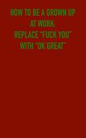 How to be Grown up at work: replace "fuck you" with "ok great" 6x9 Journal Red and green, office humor coworker note pads