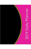 2019 Daily Planner: Full Weekly View Horizontal Format Pink + Gold Leaf Texture Classic Schedule Manager for 365 Days Business Personal and Students(1 2019 Daily Planner)