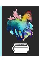 Running Horse Watercolor Composition Notebook: Journal for School Teachers Students Offices - 5x5 Quad Rule Graph Paper, 200 Pages (7.44" X 9.69")