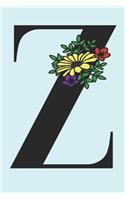 Z: Floral Monogram, 6x9, 120-Pages, Lined Notebook