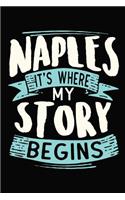 Naples It's where my story begins: DIN A5 110 Seiten liniertes, leeres Notizbuch Inspiration Journal Reise Tagebuch Motivation Zitat Kollektion