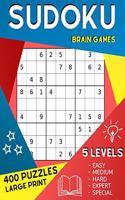 Sudoku Brain Games 400 Puzzles Large Print - 5 Levels Easy Medium Hard Expert Special