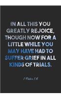 1 Peter 1: 6 Notebook: In all this you greatly rejoice, though now for a little while you may have had to suffer grief in all kinds of trials.: 1 Peter 1:6 Not