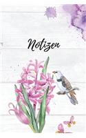 Notizen: Blanko Floral Vogel Design Heft für Aufzeichnungen Lettering Handschrift - Kreatives Geschenk für Kinder und Erwachsene - Frauen Männer Freundinnen 