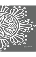 Notebook: Big Mandala On Gray Cover Notebook Journal Diary, 110 Dashed lines pages, 8.5" x 11", Date on top(5 Mandala Notebook Cover5)