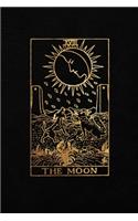 The Moon: Tarot Card Journal - 6 x 9 College 120 Ruled Pages - Black Leather Style and Gold - College Ruled Notebook