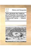 Table Generale Des Matieres de La Collection Universelle Des Memoires Particuliers Relatifs A L'Histoire de France. ... Volume 1 of 2