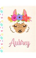 Aubrey: Personalized Llama Journal For Girls - 8.5x11 110 Pages Notebook/Diary With Pink Name