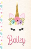 Bailey: Personalized Unicorn Journal For Girls - 8.5x11 110 Pages Notebook/Diary With Pink Name
