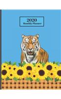 2020 Monthly Planner: Tiger Big Jungle Cat Sunflowers Floral Design Cover 1 Year Planner Appointment Calendar Organizer And Journal For Writing