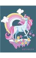 Notebook: Cute unnicorn on green cover and Dot Graph Line Sketch pages, Extra large (8.5 x 11) inches, 110 pages, White paper, Sketch, Draw and Paint