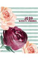 2019 Weekly Planner: Daily Weekly Monthly Calendar Schedule Organizer Journal Notebook Planner with to Do & Notes Striped Flowers Watercolor