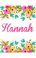 Hannah: Large Personalised Hannah Notebook for Writing 100 Lined Pages (White Floral Design)