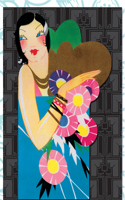 Flapper with Bracelets & Flowers - Deluxe Die Cut Notecards