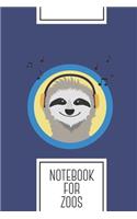 Notebook for Zoos: Lined Journal with Cool Sloth is hearing music Design - Cool Gift for a friend or family who loves wildlife presents! - 6x9" - 180 White lined pages