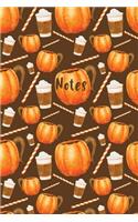 Notes: Pumpkin Spice Notebook Journal with Latte Cups and Pumpkins Design-6x9-120 Pages -Wide-Ruled- Perfect Gift for Halloween, Thanksgiving or Fall Holid