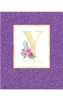 Weekly & Monthly Planner 2020 Y: Purple Faux Glitter Gold Monogram Letter Y with Pink Flowers (7.5 x 9.25 in) Horizontal at a glance Personalized Planner for Women Moms Girls and Sc