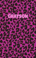 Grayson: Personalized Pink Leopard Print Notebook (Animal Skin Pattern). College Ruled (Lined) Journal for Notes, Diary, Journaling. Wild Cat Theme Design wi