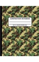 Composition Notebook Graph Paper 4x4: Green and Brown Camo Back to School Quad Writing Book for Students 8.5 x 11 inches