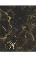 M: College Ruled Monogrammed Gold Black Marble Large Notebook(13 Journal with Initial)