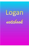 Logan: Blank Notebook - Wide Ruled Lined Paper Notepad - Writing Pad Practice Journal - Custom Personalized First Name Initial L Blue Purple Gold - Taking 