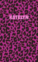 Katelyn: Personalized Pink Leopard Print Notebook (Animal Skin Pattern). College Ruled (Lined) Journal for Notes, Diary, Journaling. Wild Cat Theme Design wi