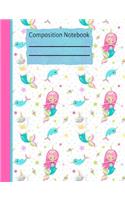 Mermaid Unicorn Composition Notebook - Wide Ruled: 200 Pages 7.44 X 9.69 Lined Writing Pages Paper School Teacher Student Pink Blue Sea Ocean Subject English Language Arts