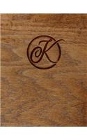 Wood Burned Monogram Creative Journal - K: (8.5 X 11 Lined) Blank Notebook College Ruled