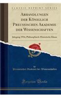 Abhandlungen Der Königlich Preussischen Akademie Der Wissenschaften