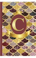 Letter C Notebook: Initial C Monogram Blank Lined Notebook Journal Rose Pink Gold Mermaid Scales Design Cover