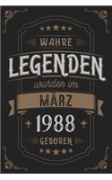 Wahre Legenden wurden im März 1988 geboren: Vintage Geburtstag Notizbuch - individuelles Geschenk für Notizen, Zeichnungen und Erinnerungen - liniert mit 100 Seiten