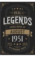 Real Legends were born in August 1951: Vintage Birthday Notebook - Great Individual Gift for Writing Notes, Scribble and Reminders lined 6x9 Inch 100 Pages