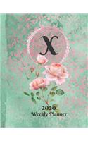 Plan On It Large Print 2020 Weekly Calendar Planner 15 Months Notebook Includes Address Phone Number Pages - Monogram Letter X: January 2020 through March 2021: Green and Pink Damask Lace with Roses on Glossy Cover