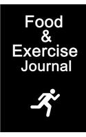 Food and Exercise Journal: Black and White Running Figure, Daily Food and Exercise Journal Book, 6 X 9, 110 Pages