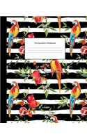 Composition Notebook: Tropical Jungle Parrots Stripes Wide Ruled Blank Lined Cute Notebooks for Girls Teens Women School Home Writing Notes Journal(Composition Notebooks)