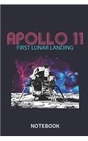 Apollo 11 First Lunar Landing Notebook: Large 6x9 Classic 110 Dot Grid Pages Notebook for Notes, Lists, Musings, Bullet Journaling, Calligraphy and Hand Lettering or School.