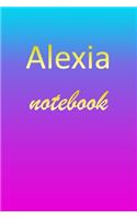 Alexia: Blank Notebook - Wide Ruled Lined Paper Notepad - Writing Pad Practice Journal - Custom Personalized First Name Initial A Blue Purple Gold - Taking 