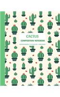 Cactus Composition Notebook: Pretty Cartoon Potted Cactus Blank Wide Ruled Cactus Notebook for Teen Girls Students - Workbook for Teen Girls and Student Girls Perfect for Colleg