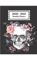 2020-2022 Monthly Planner: Human Skull Flowers Creepy Halloween Cover 2 Year Planner Appointment Calendar Organizer And Journal Notebook