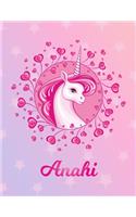 Anahi: Unicorn Sheet Music Note Manuscript Notebook Paper - Magical Horse Personalized Letter H Initial Custom First Name Cover - Musician Composer Instrum