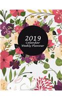 2019 Calendar Weekly Planner: Floral White Premium Cover, Weekly Calendar Book 2019, Weekly/Monthly/Yearly Calendar Journal, Large 8.5" x 11" 365 Daily journal Planner, 12 Months