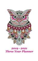 2019 - 2021 Three Year Planner: Decorative Owl Cover - Includes Major U.S. Holidays and Sporting Events