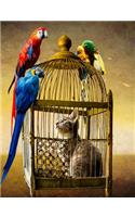 Cat Caged With Parrot Guards Notebook: College Ruled (medium)100 sheets/200 Pages Softcover Notes Journal Diary 7.44 X 9.69