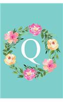 Q: Monogram Initial Letter Q Composition Notebook Journal for Girls and Women (Floral Notebook)