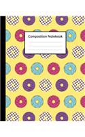 Composition Notebook: Cute mini Doughnut Colorful Yellow Pattern, 110 Pages 7.5"x9.25" College Wide Ruled Paper Notebook Journal, Blank Lined Workbook for Teens Kids Stud