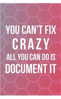 You Can't Fix Crazy All you Can do is Document It: Psychologist Notebook Journal Composition Blank Lined Diary Notepad 120 Pages Paperback Pink-Green